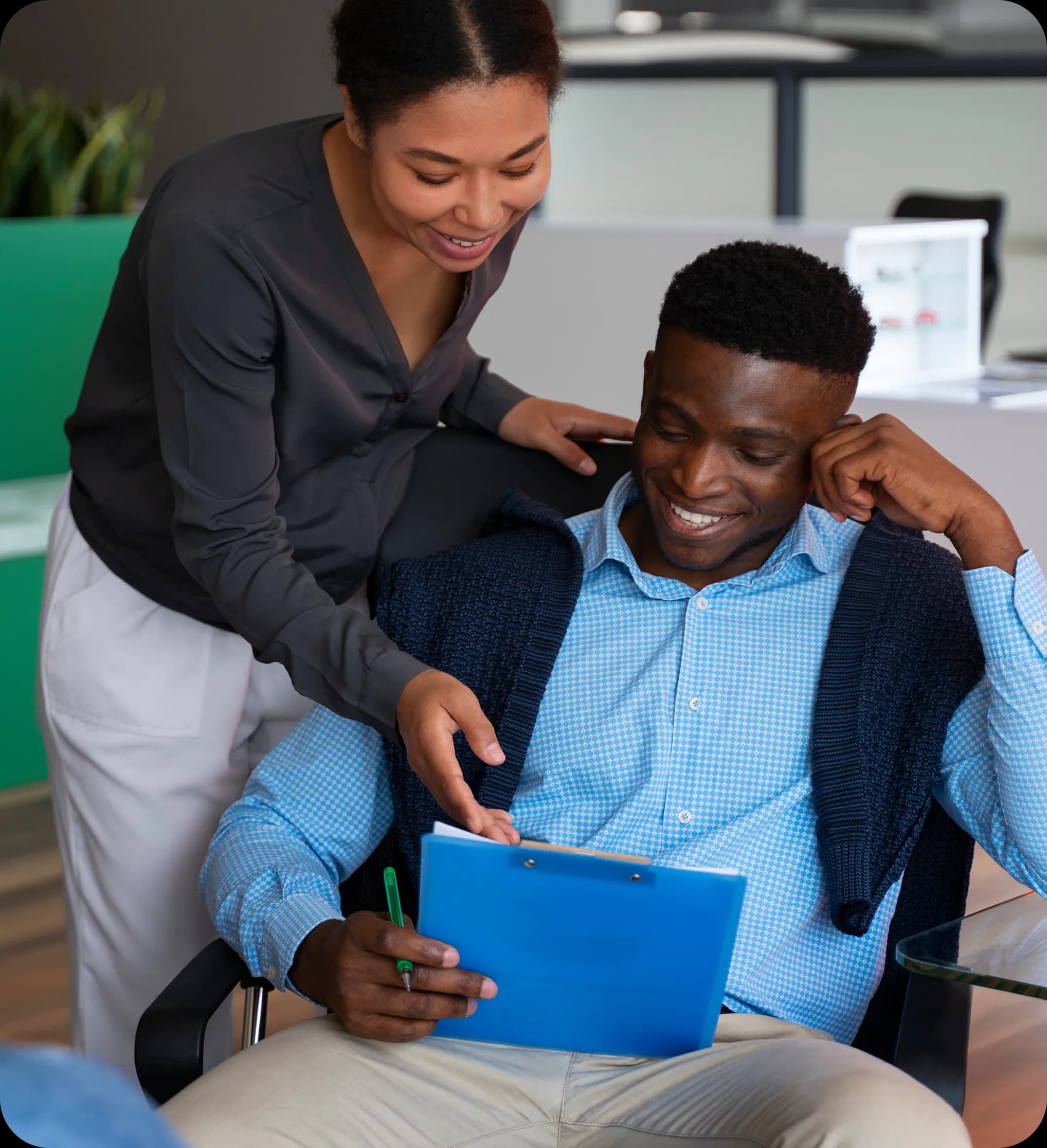 Therapist reviewing progress with patient